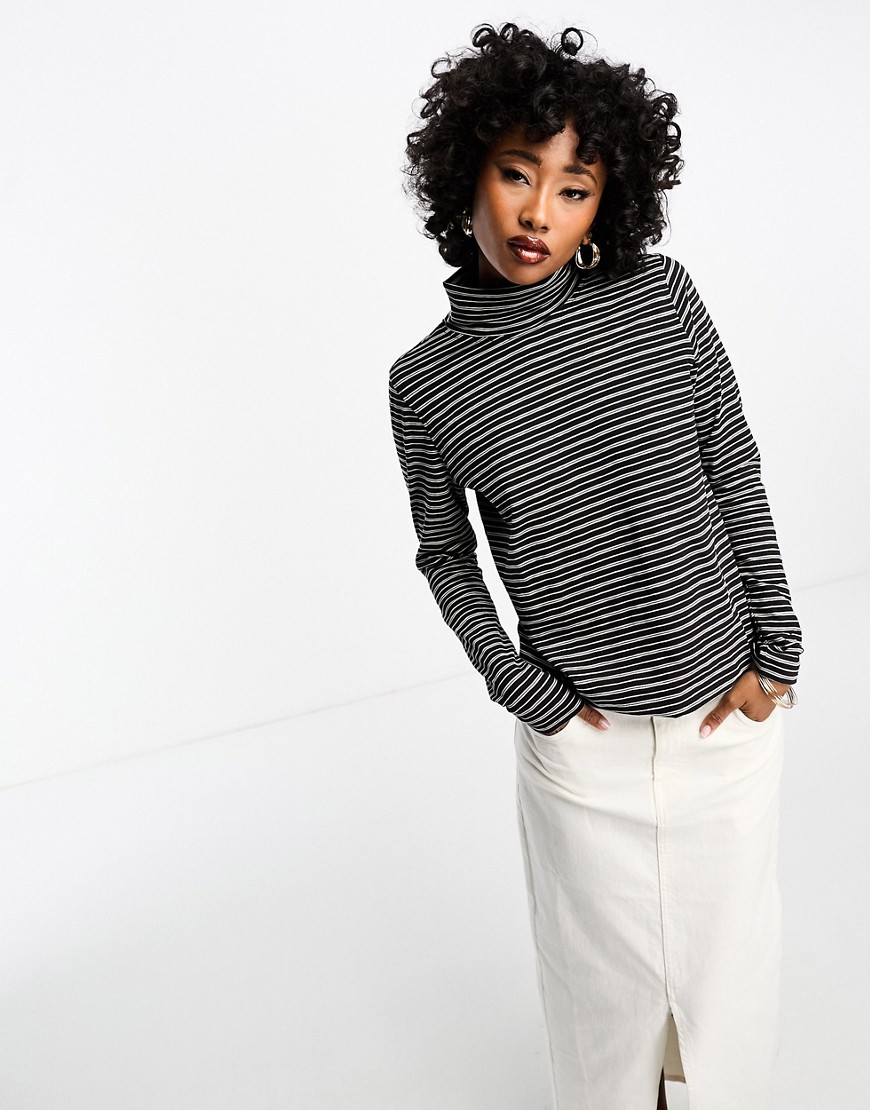 Whistles contrast striped roll neck top in black and white-Multi