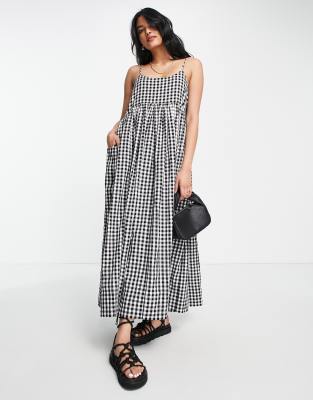 Whistles cotton cami maxi dress in black and white gingham BLACK