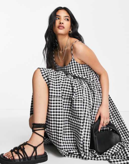 Black and white outlet gingham maxi dress