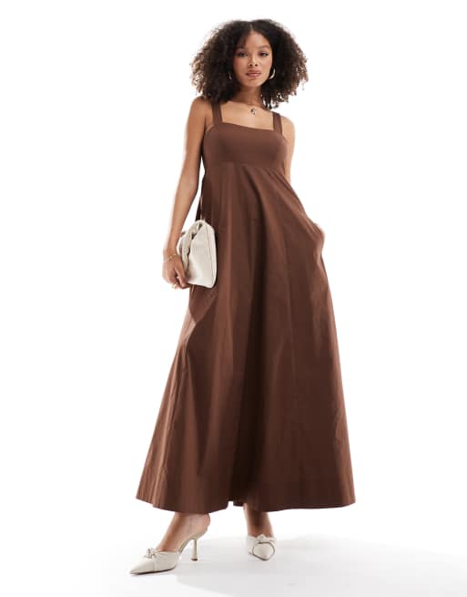 Whistles cotton midi dress in brown