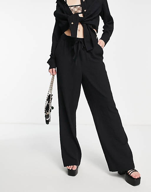 Whistles cotton tie waist crinkle pants in black (part of a set)
