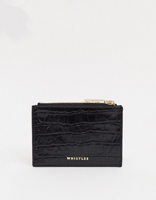 Whistles croc embossed coin purse in black