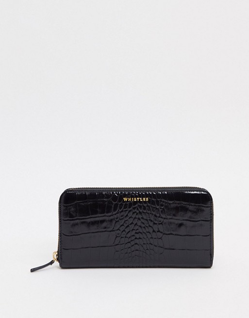 Whistles croc embossed purse in black