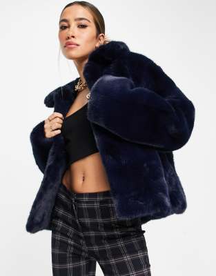 Navy Drew Faux Fur Coat, WHISTLES