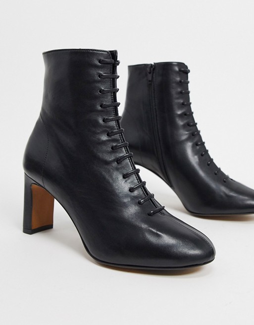 Whistles Dahlia lace up leather boots in black | ASOS