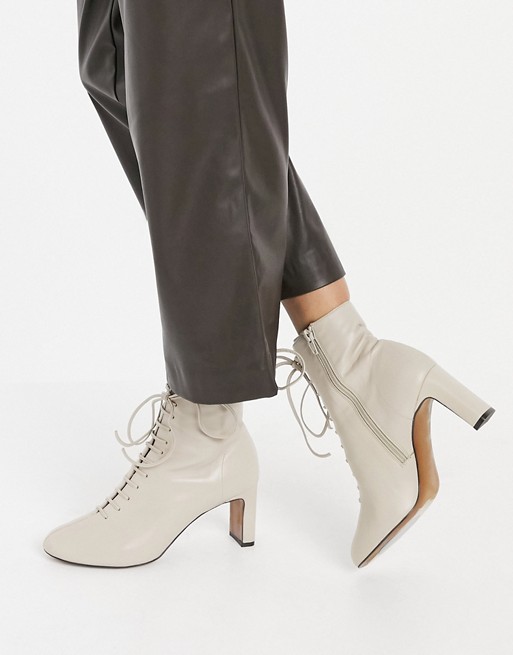 Whistles Dahlia lace up leather boots in stone