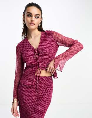 Whistles dainty net tie detail top in dark pink co-ord - ASOS Price Checker