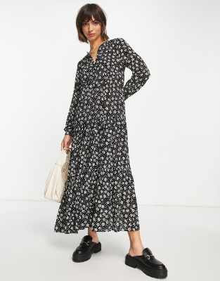 Whistles daisy spot trapeze maxi dress in black