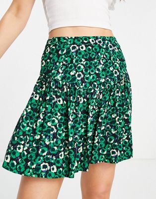 Whistles Dandelion floral flippy skirt in green