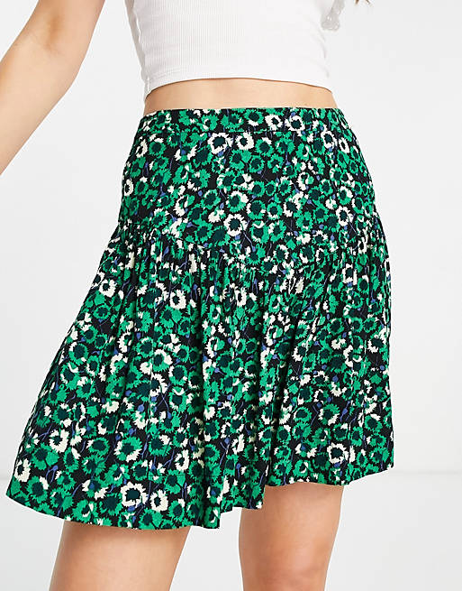 Whistles Dandelion floral flippy skirt in green