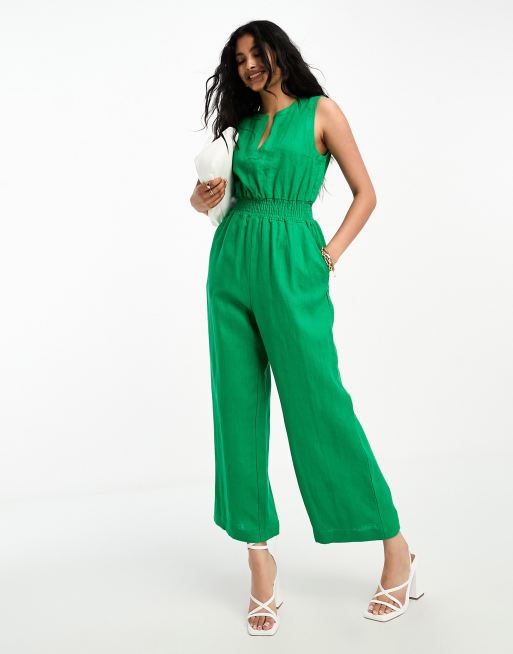 Whistles Danny linen jumpsuit in dark green