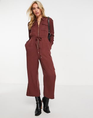 Whistles danny zip front jumpsuit in brown - ASOS Price Checker
