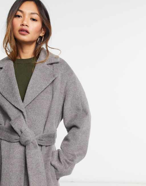 Grey hot sale belted coat