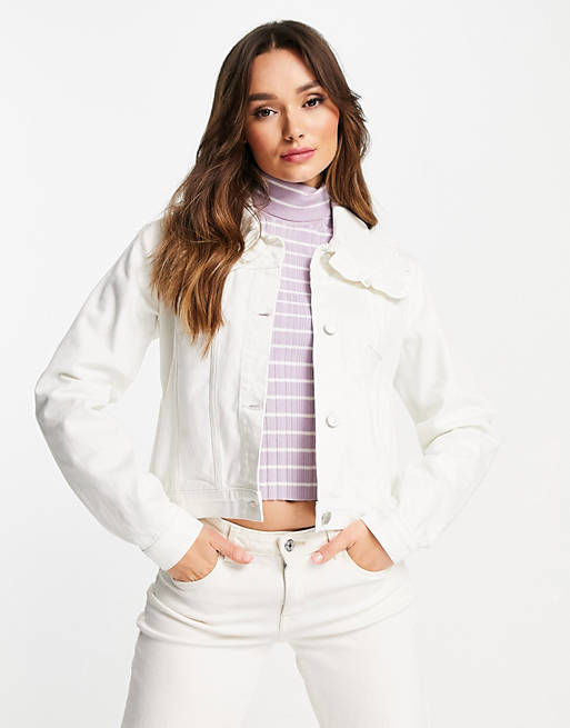 Whistles denim jacket with frill collar in white