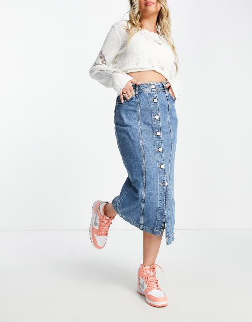 Whistles - Denim rok met knoopsluiting in middenblauw