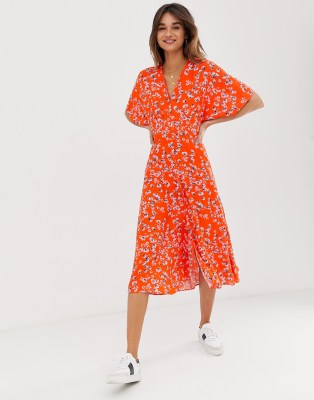 whistles daisy print midi dress