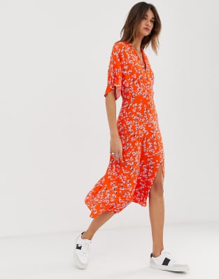 whistles daisy print midi dress