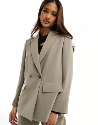 Whistles double breasted blazer in taupe co-ord