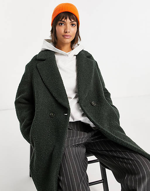 Whistles double breasted boucle coat in dark green