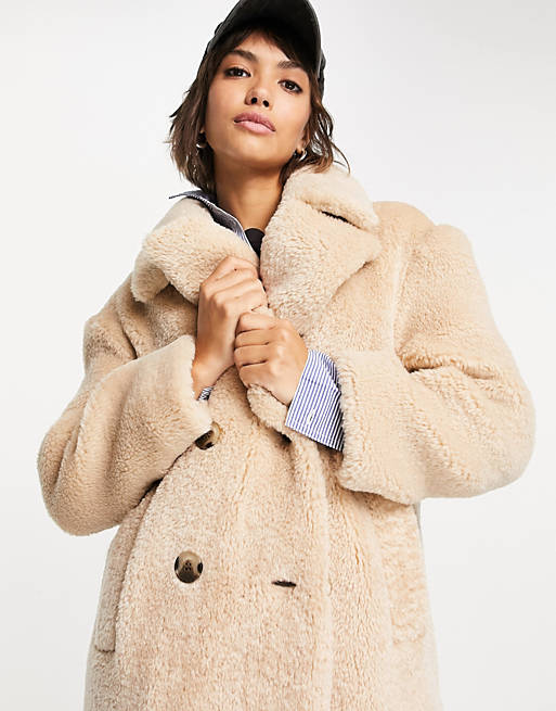 Whistles double breasted teddy coat in cream