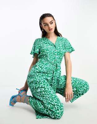 Whistles - Drapierter Jumpsuit in Grün mit Leopardenmuster