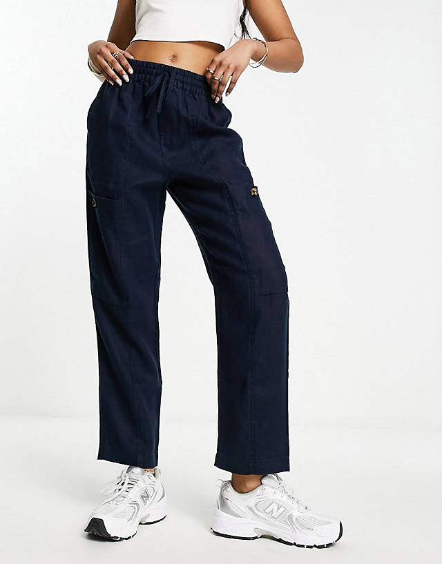 Whistles - drawstring cargo linen trousers in navy