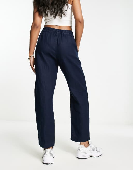 Womens navy linen store trousers