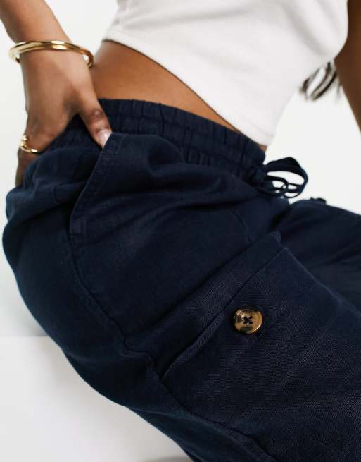 Navy Indigo Linen Cropped Trouser, WHISTLES