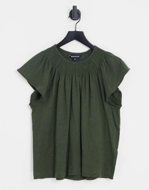 Whistles – Dżersejowy T-shirt w kolorze khaki z rozkloszowanymi rękawami