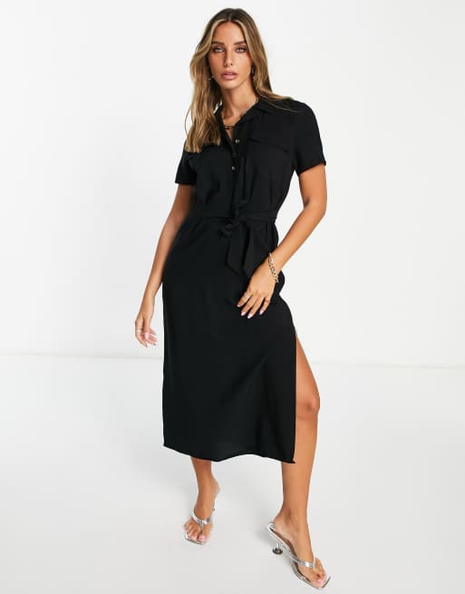 Whistles easy casual midi shirt dress in black | ASOS