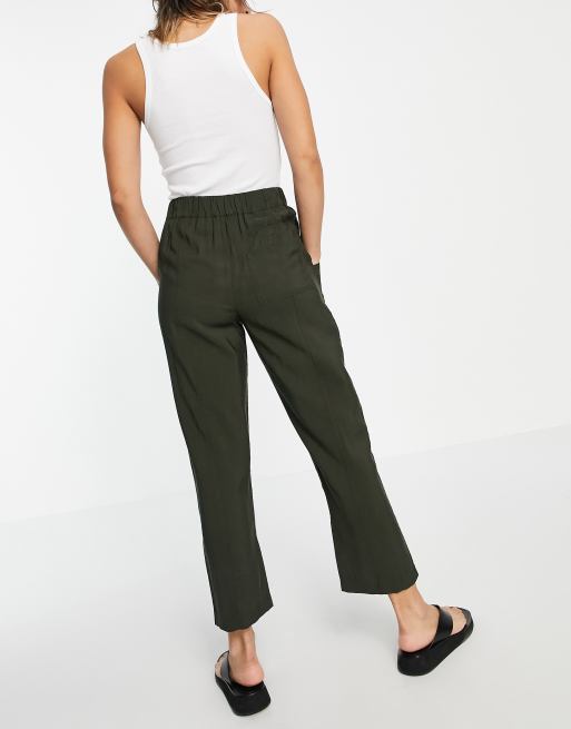 Olive Linen Cropped Wide Leg Trouser, WHISTLES