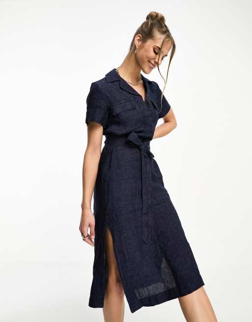 Dark Denim Easy Linen Shirt Dress, WHISTLES