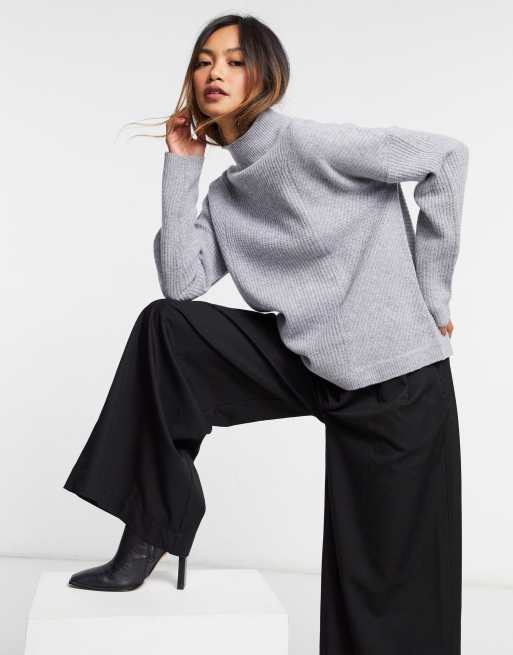 Whistles Eden Ribbed Merino Wool Knit Jumper in Grey | ASOS