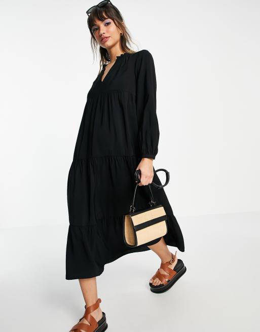 Whistles Enora longline smock dress in black ASOS