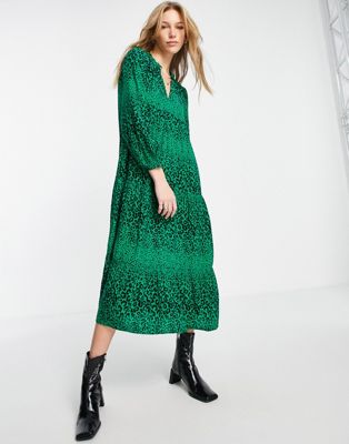 Whistles Enora speckled animal print maxi dress in green
