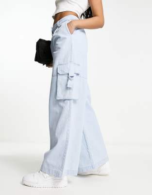 Whistles Evie wide leg cargo jeans in light blue