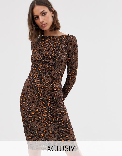Whistles Exclusive bodycon jersey dress in brushed animal print ASOS