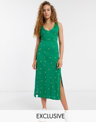 jersey vest midi dress in green floral 