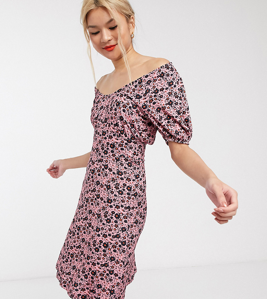 Whistles exclusive floral ruched bodice jersey mini dress in pink floral print