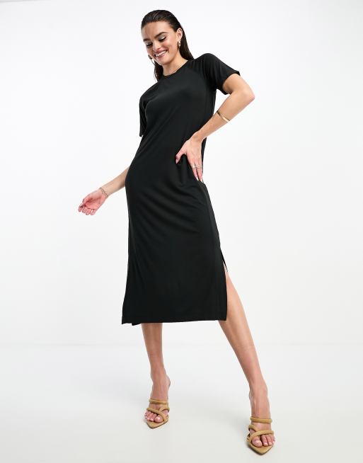 Whistles Exclusive jersey midaxi t shirt dress in dark grey