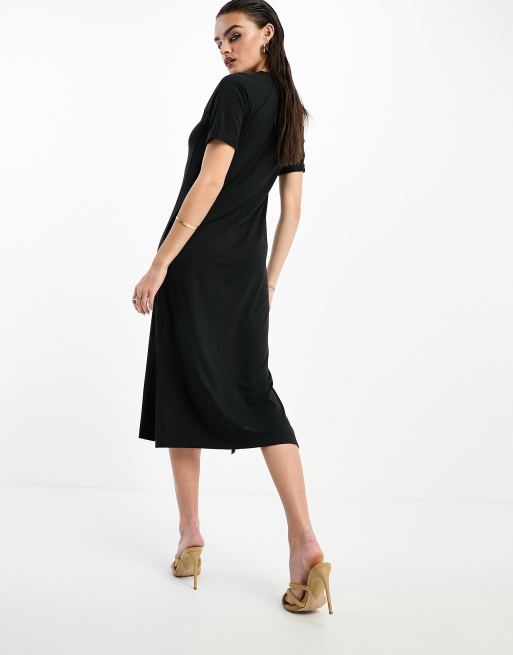 Whistles Exclusive jersey midaxi t shirt dress in dark grey