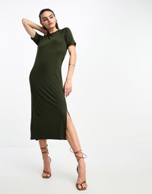 Whistles Exclusive jersey midaxi t-shirt dress in khaki-Green