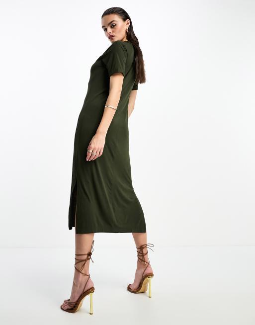 Whistles Exclusive jersey midaxi t-shirt dress in khaki