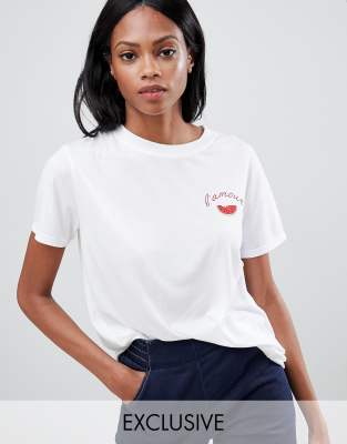 Whistles Exclusive L'Amour Embroidered T-Shirt-White