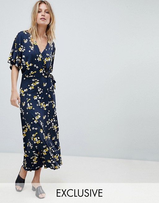 Whistles Exclusive Wrap Jersey Tie Dress in Scattered Floral Print
