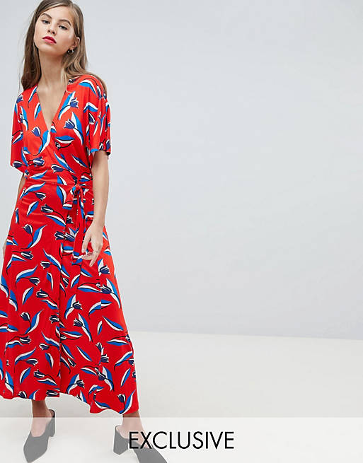 Whistles Exclusive Wrap Jersey Tie Dress in Tulip Print | ASOS