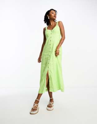 Whistles Whistles faint checkerboard print button up midi dress in light green