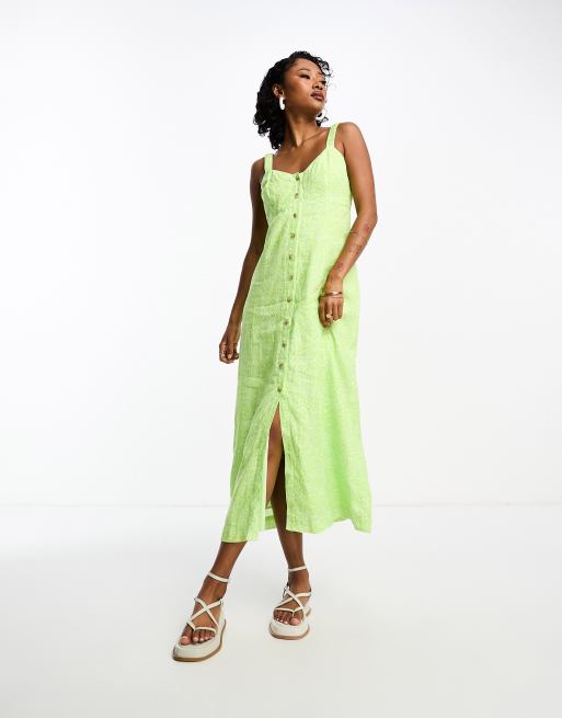 Whistles faint checkerboard print button up midi dress in light green ASOS