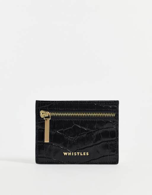 Black Shiny Croc Zip Card Holder, WHISTLES