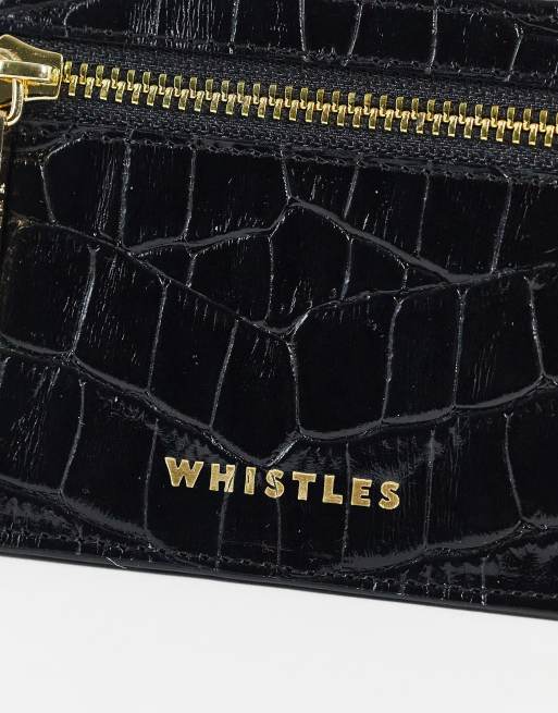 Black Shiny Croc Zip Card Holder, WHISTLES